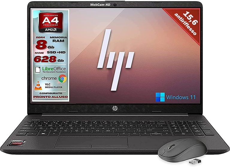 HP - Ordinateur portable PC portable, écran Full HD de 15,6", processeur AMD 3020E, RAM 8 Go, SSHD + HD 628 Go, Windows 11 Pro, prêt à l'emploi avec souris sans fil (clavier français non garanti)